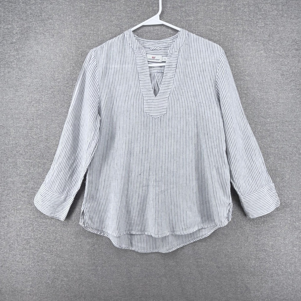 Vineyard Vines Popover Tunic Top Women Size XS Striped White Split Neckline